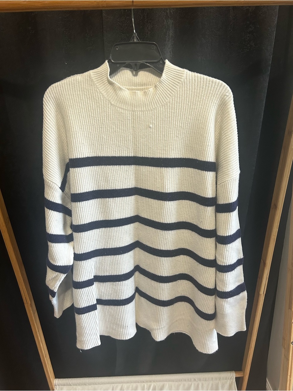 Mango Cream and Navy Striped Crewneck Sweater